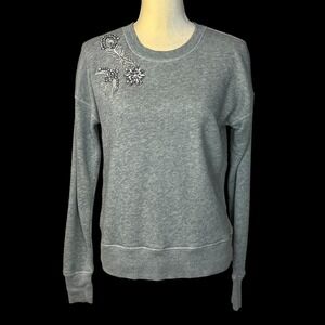 J. Crew Women's Embellished Sweatshirt Size S Gray Rhinestone Detail 100% Cotton